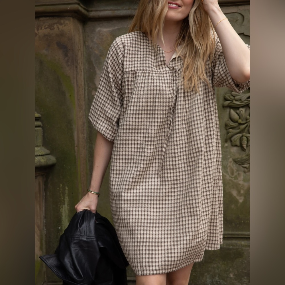 Able Alyssa Brown Gingham Mini Dress Large